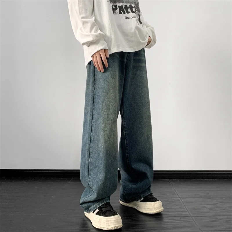 Jeans men Wide Leg Jeans Male Loose Straight Denim Pants 2024 Autumn Harajuku Vintage Blue Jean Trouser Streetwear Clothes - Image 5