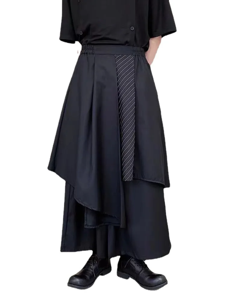 2023 Men Black Irregular Pants Japanese Style Men Fashion Instagram Mixed Wind Kendo Samurai Culottes Party Dress Trousers - Image 5