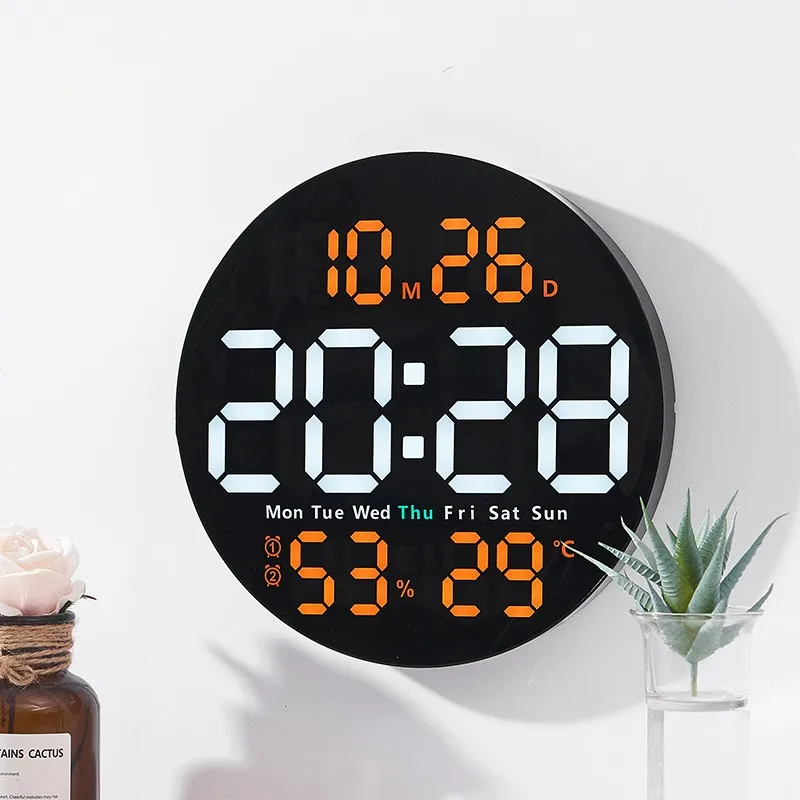 10 Inch Remote Control Digital Wall Clock Temperature Humidity Date Week Timing Countdown 2 Alarm Auto Dimmer LED Alarm Clock - Image 4