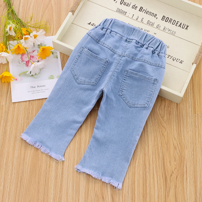 7/10 Pants LengthSpring Autumn Children Jeans Girls Cotton Print Splice Stretch Denim Pants Korean Teenage Kids Clothing - Image 4