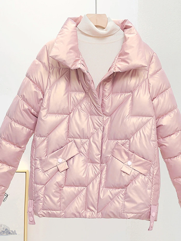 Women Jacket Winter Parkas Female 2023 New Glossy Down Cotton Jackets Stand Collar Casual Warm Parka Short Coat Female Outwear - Image 4
