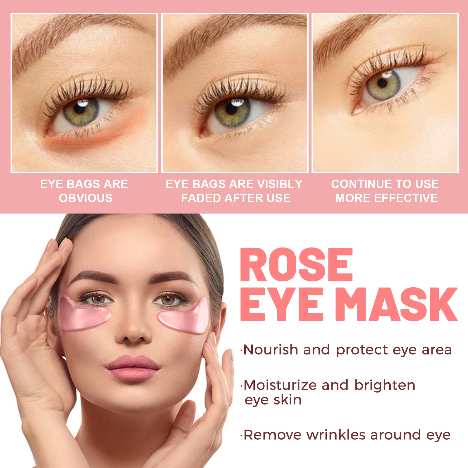 OUHOE 60pcs Rose Eye Mask Fades Fine Lines, Eye Bags, Dark Circles, Moisturizing, Moisturizing, Firming Eye Patch Care Eye Mask - Image 4