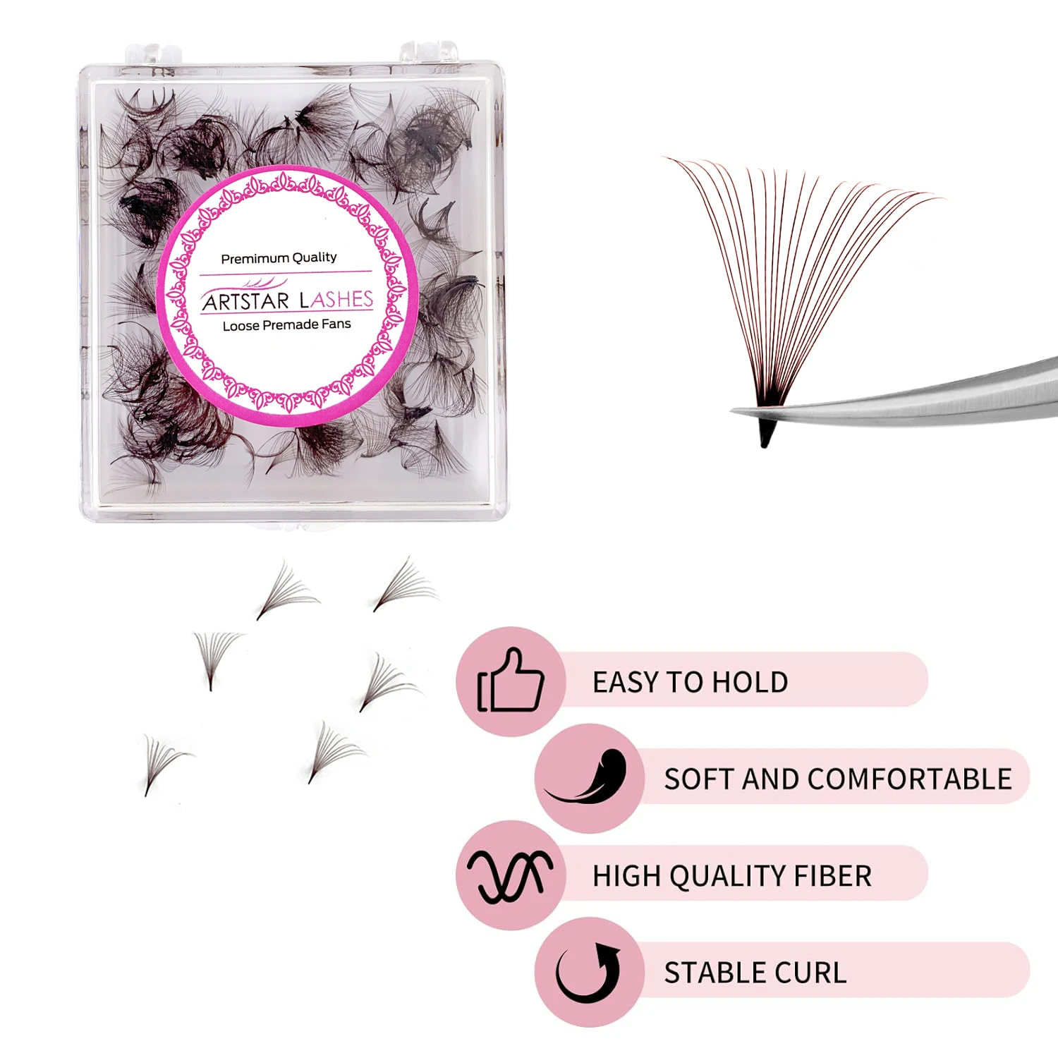 ARTSTAR Brown Premade Fan Lash Extensions 5D to 20D Thin Pointy Base 500 Fans Loose Promade Volume Lashes Makeup Cilio - Image 3