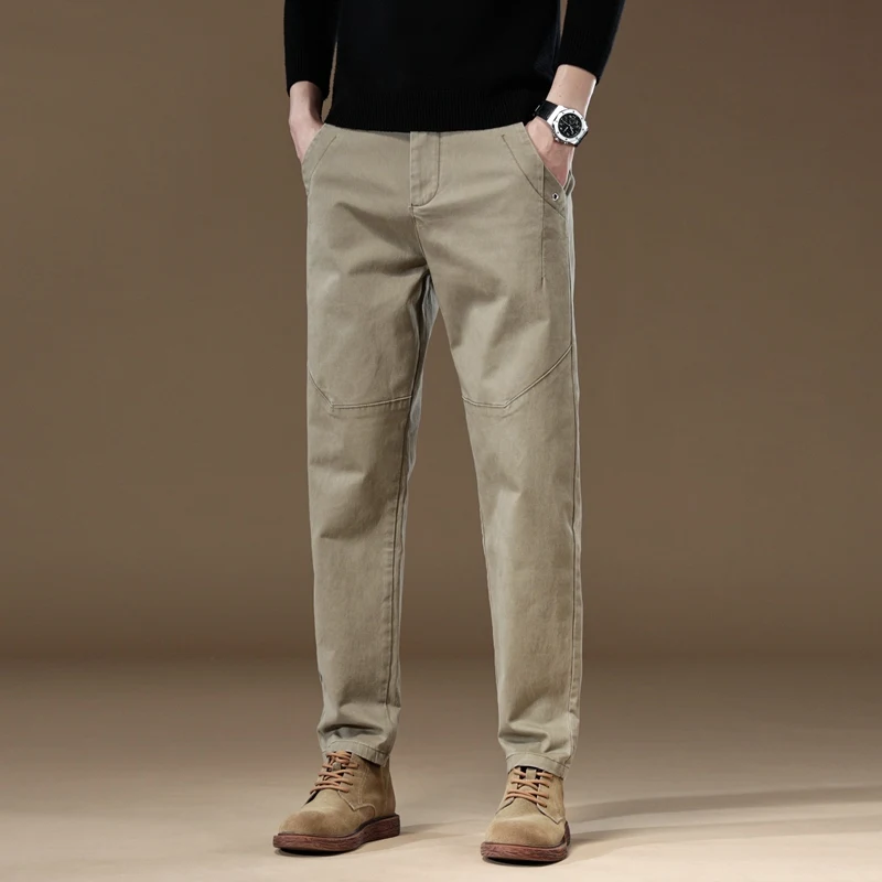 2024 New Spring Autumn Men's Cargo Work Pants 97%Cotton Thick Solid Color Wear Korean Grey Casual Trousers Male Plus Size 38 40 - Image 5