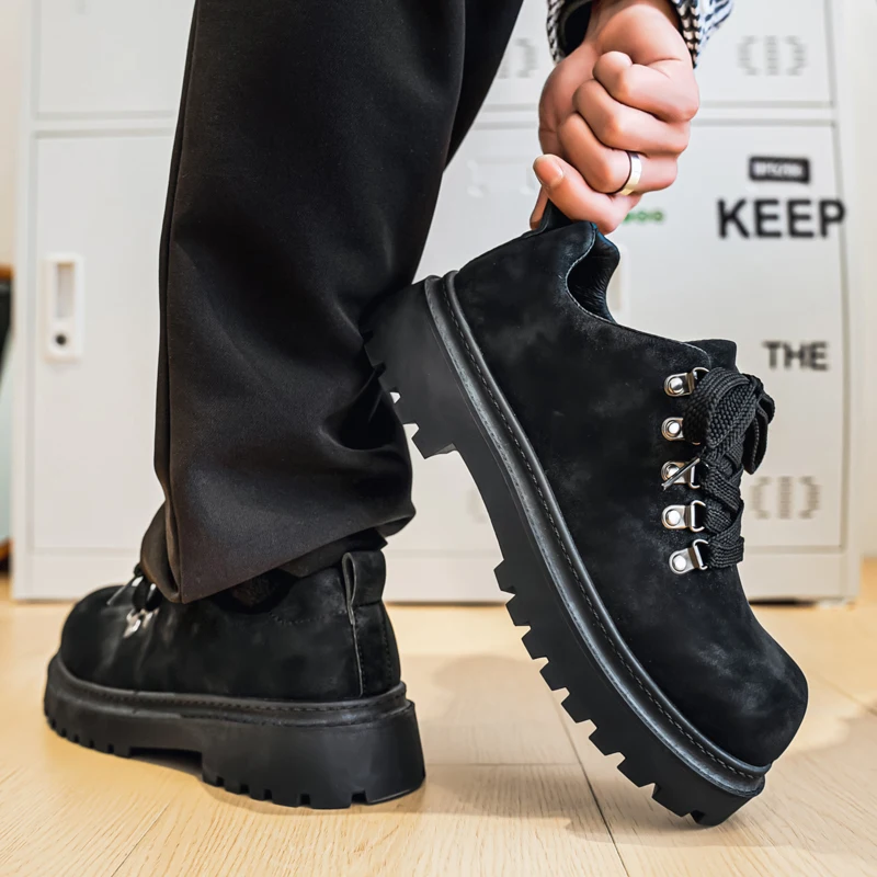 Autumn Men Platform Shoes Suede Leather Work Shoes Male Lace-up High Quality Derby Shoes Casual British Outdoor Business Oxford - Image 2