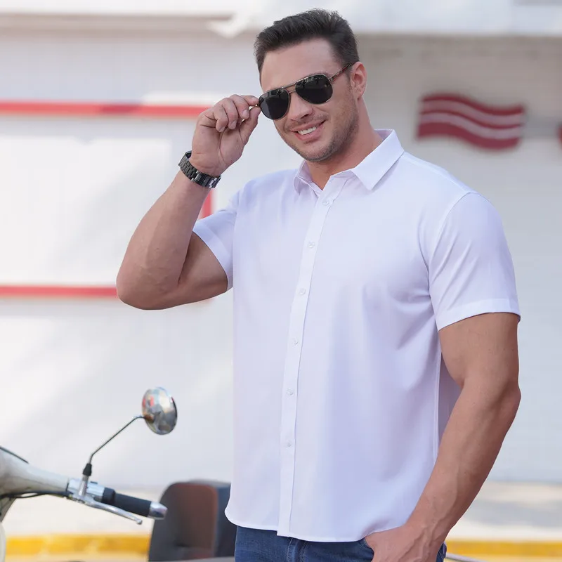 Oversized Shirts for Men Summer Thin Casual Loose Shirt Plus Size Business Shirt Big Size Short Sleeve Pure Color Tops 68-175KG - Image 4