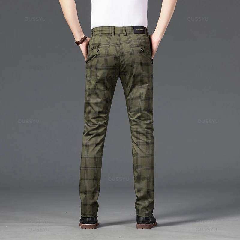 Brand Men's Stripe Plaid Casual Pants Men Four Seasons High Quality Business Trousers Men's Slim Dark gray Straight Pant - Image 3