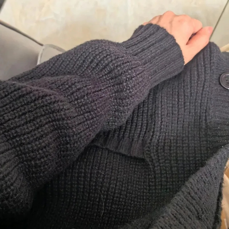 Loose Cardigan Women Long Sleeve V-neck Knitted Black Slouchy All-match Female Autumn Winter Coats Korean Style Chic Baggy Tops - Image 5