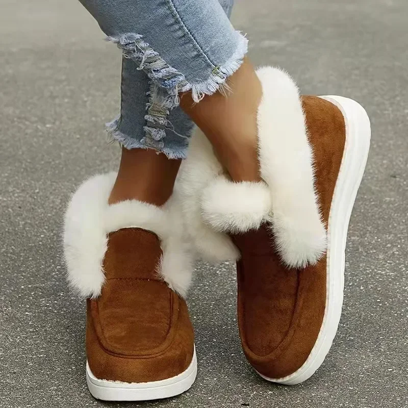 New Ladies Slip on Comfortable Ankle Boots Women Winter Warm Plush Fur Snow Boots Suede ShoesFemale Footwear Botas Femininas - Image 4