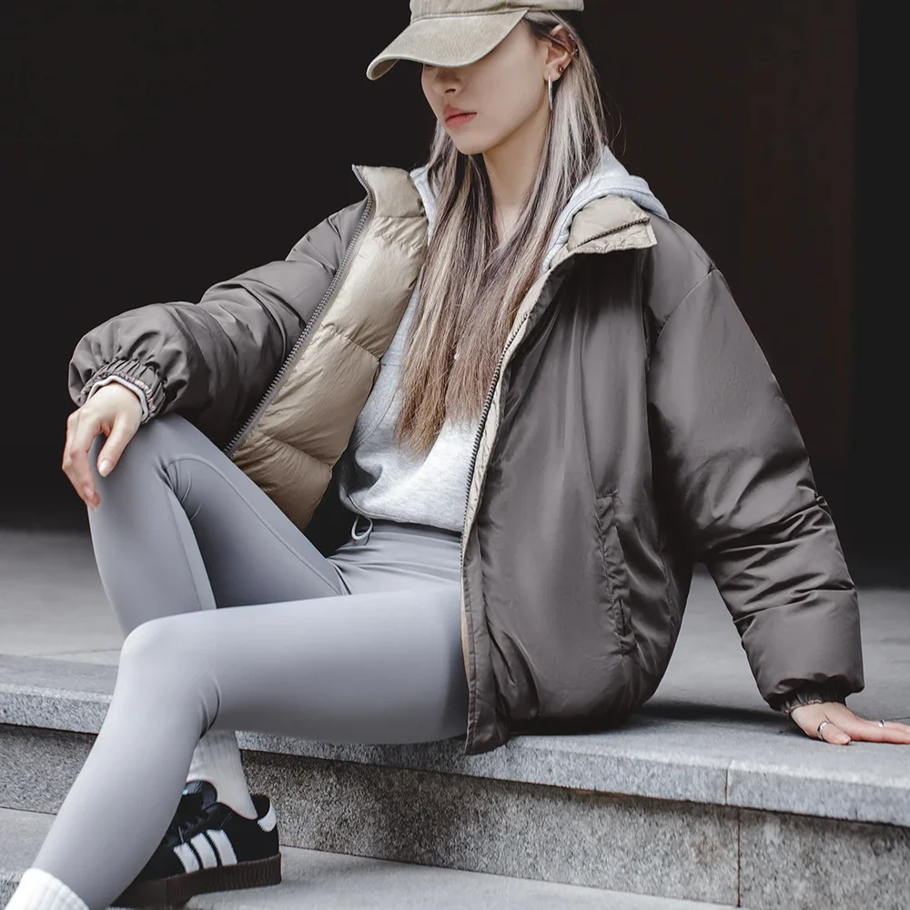 Maden Reversible Down Jacket for Women Winter Thick Warm White Duck Down Coat Unisex Solid Outerwear Thermal Jacket Loose Fit - Image 5