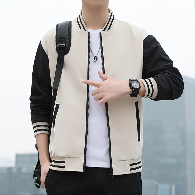 Spring and Autumn Jackets Mens Coats Baseball Collar Striped Patchwork Fashion Clothing Trends Slim Fit - Image 3