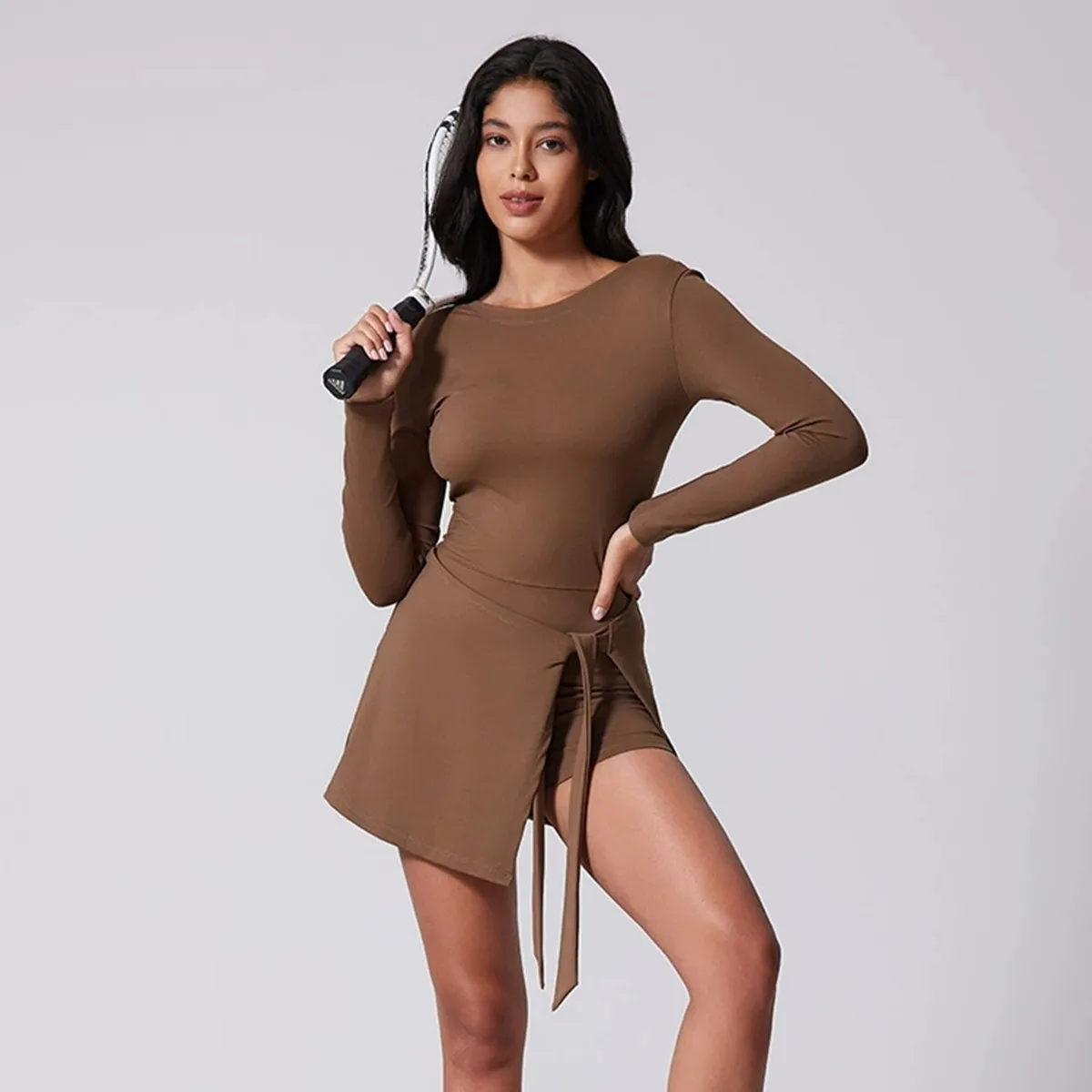 Women Tennis Sports Dress Running Tight Jumpsuit Quick Dry Sportswear Ladies Long Sleeves T-shirt Shorts Suit Gym Fitness Yoga - Image 4