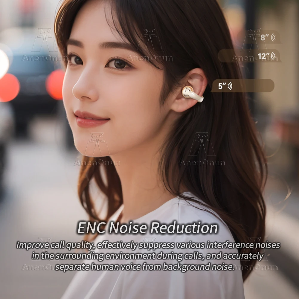 TWS Earbuds Ear Clip Bluetooth Earphones 28H Playtime ENC Noise Cancelling IPX4 Waterproof Hands-Free for iOS/Android - Apricot - Image 3