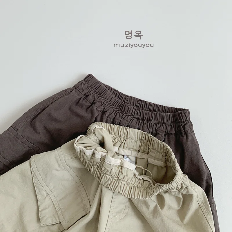 2025 Summer New Children Loose Shorts Solid Girls Versatile Casual Shorts Baby Boys Pocket Cargo Pants Kids Middle Pants - Image 4