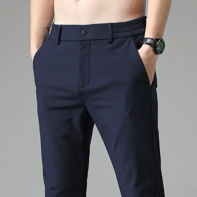 2023 Autumn Pants Mens Stretch Korean Casual Slim Fit Elastic Waist Jogger Business Classic Trousers Male Black Gray Blue 28-38 - Image 2
