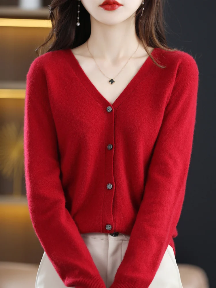 2025 Women Cardigans Long Sleeve Knitted Outerwear Solid Thin Spring Autumn Sweaters V-neck Knitwears Korean Fashion Cardigans - Image 3