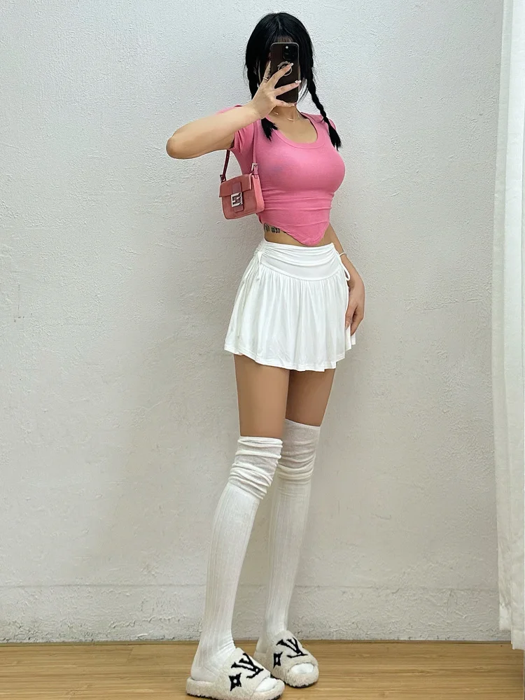WOMENGAGA Sweet Spicy Girl Ballet Girl Korean Style Short Skirt Waist Drawstring Slim Pleated Half Mini Skorts Sports Girl 76C0 - Image 2