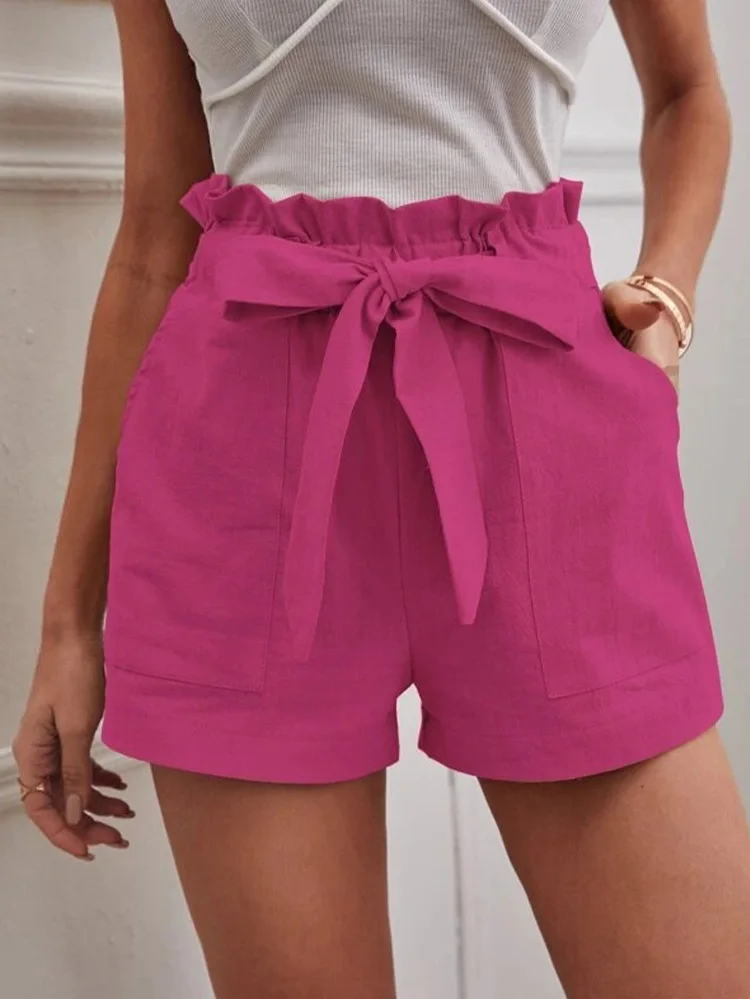 Stylish Solid Color White Shorts Women Pocket Drawstring Casual short Pants Summer Daily Pants - Image 3