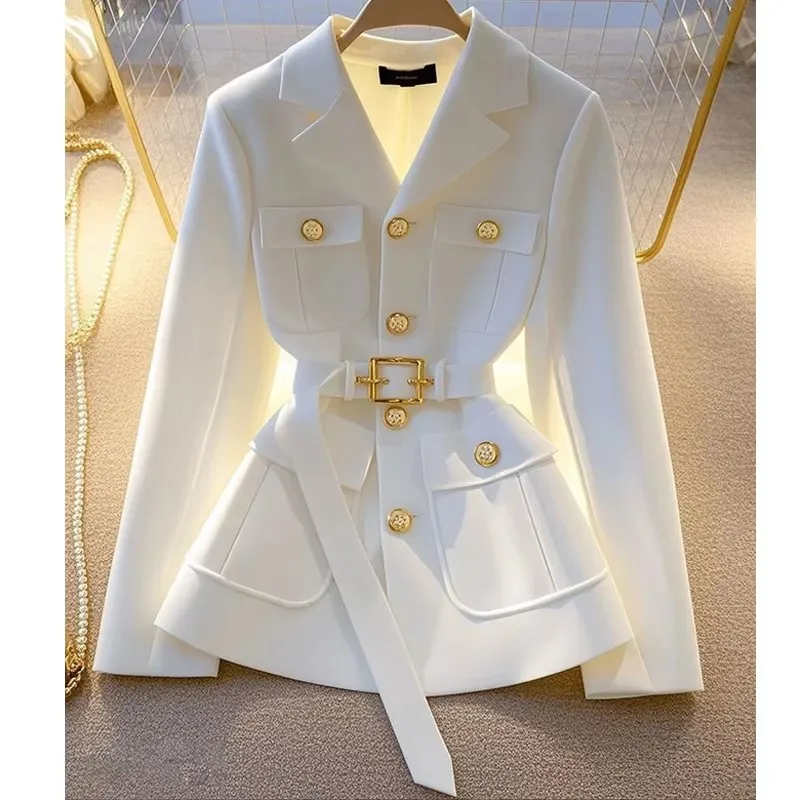 Women Blazer Coat New 2025 Autumn Long Sleeve Casual Single Breasted Elegant Office Waist Ladies Suit Jacket Lady Outerwear Tops - Image 3