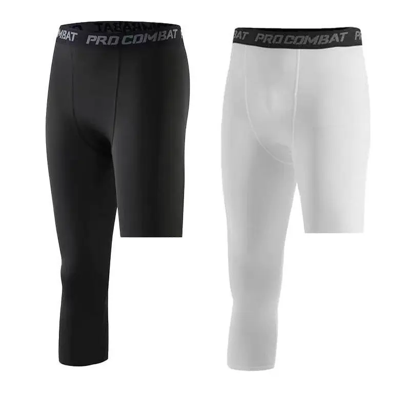 Men Compression Base Layer Running Tight Shorts Sport 3/4 Cropped Pant Leggings Gym Basketball Fitness Exercise Cycling Trousers - Image 4