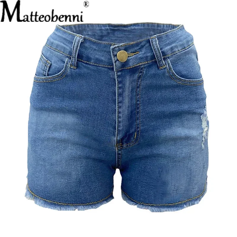 Large Size Sexy Ripped Denim Shorts Girl 2024 New High Waist Skinny Hips Stretch Leg Length Tight Tight Stretch Hips Jeans Women - Image 6