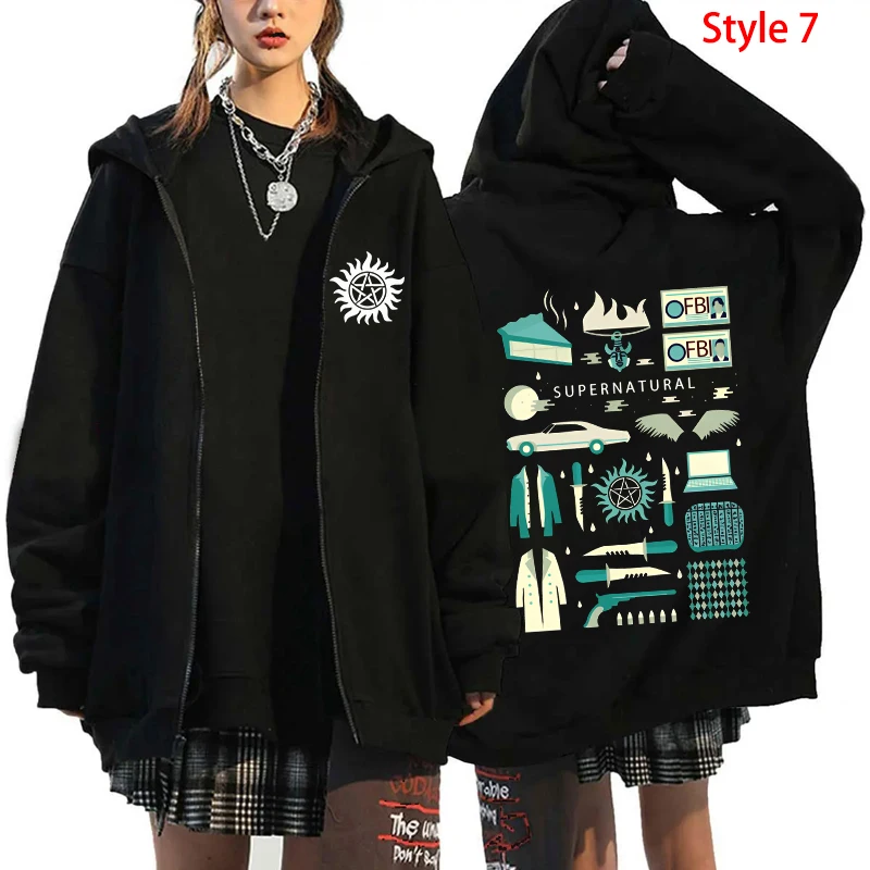 Fashion Unisex Autumn Winter Coat Supernatural Print Zipper Hoodie Casual Long Sleeve Tops Women Men Harajuku Zipper Sweatshirt - Image 4