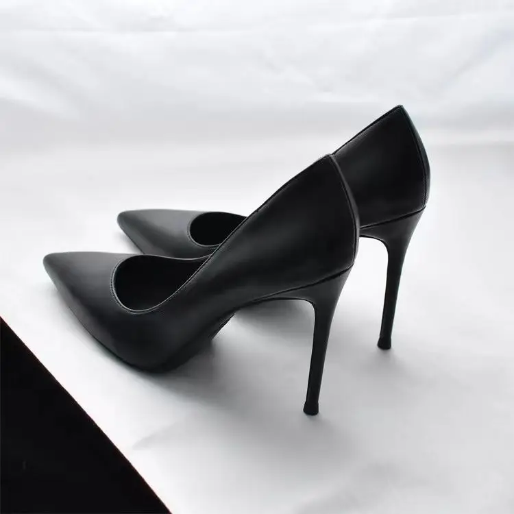 New Soft Leather Black Professional High Heels Female Stiletto All-match Flight Attendant Single Shoes Work Shoes - Image 6