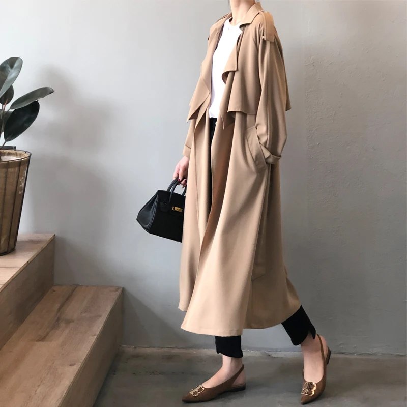 Johnature Korean Vintage Loose Sashes Women Trench 2025 Autumn New Loose Turn-down Collar Long All Match Female Coats - Image 2