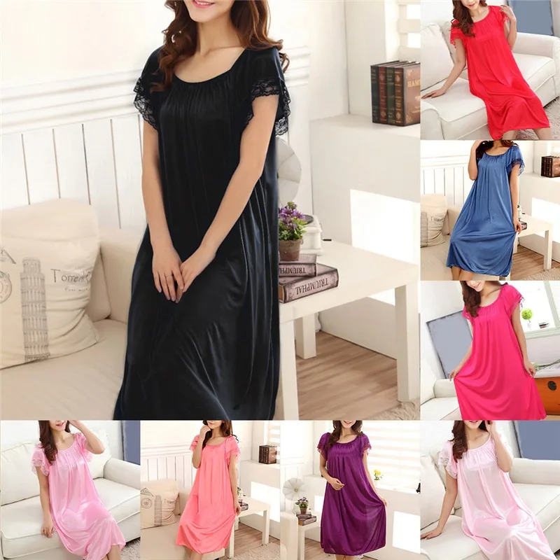 Summer Ice Silk Sleeping SkirtPlus Large Size Long Skirts Light Comfortable Women Sleeping Skirt Short Sleeve Extended Widened - Image 3