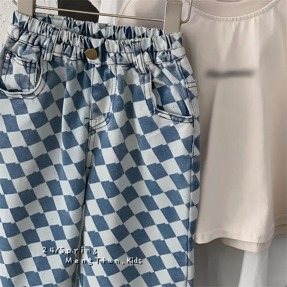 2-7 Y Kids Pants Plaid Boys Trousers Denim Kids Pants Casual Boys Jeans Fashion Kids Full Length Pants - Image 2