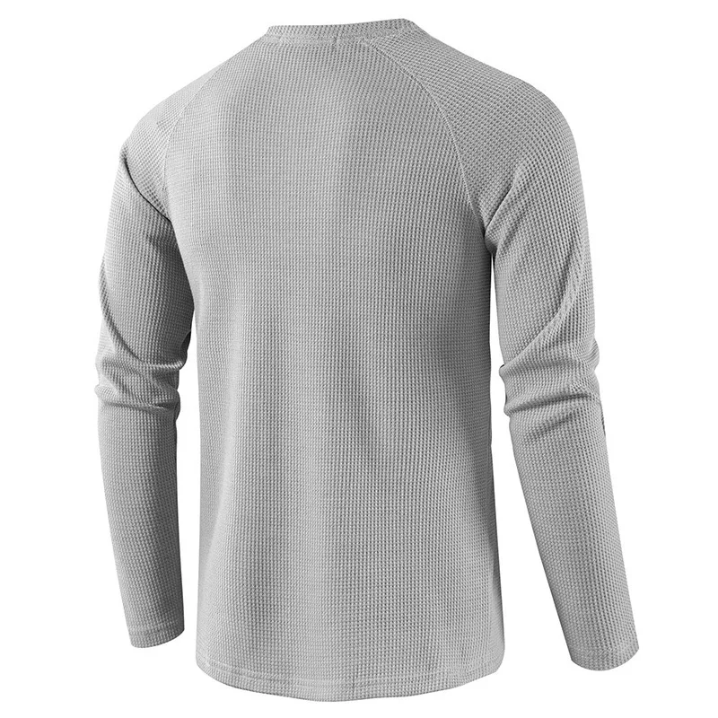 Fashion Waffle Cotton T Shirt Men 2024 Autumn New Slim Fit Long Sleeve Henley Tshirt Men Streetwear Casual Solid Color T-Shirt - Image 2