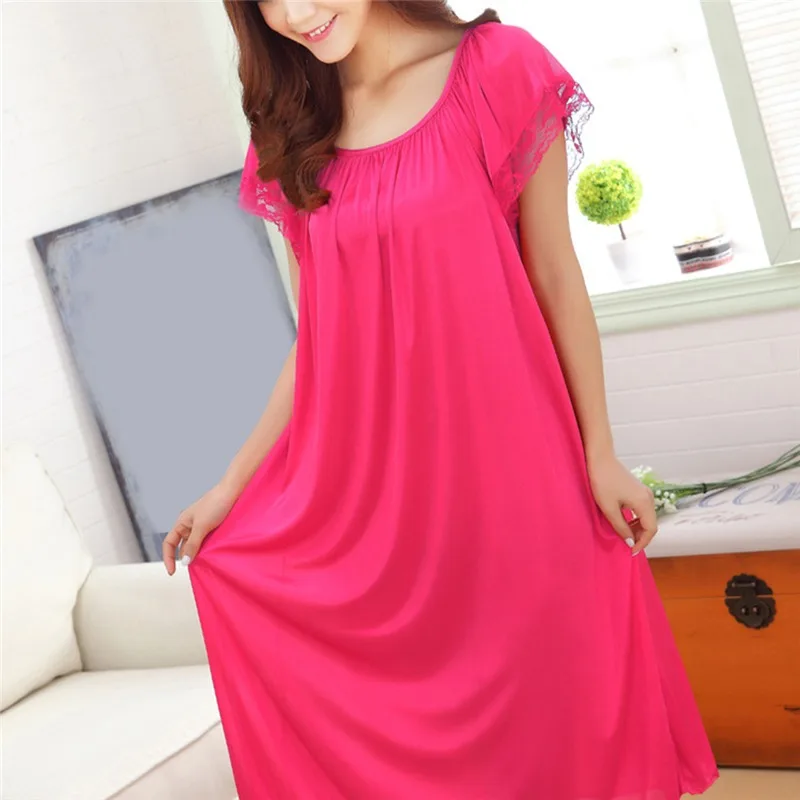 Summer Ice Silk Sleeping SkirtPlus Large Size Long Skirts Light Comfortable Women Sleeping Skirt Short Sleeve Extended Widened - Image 2