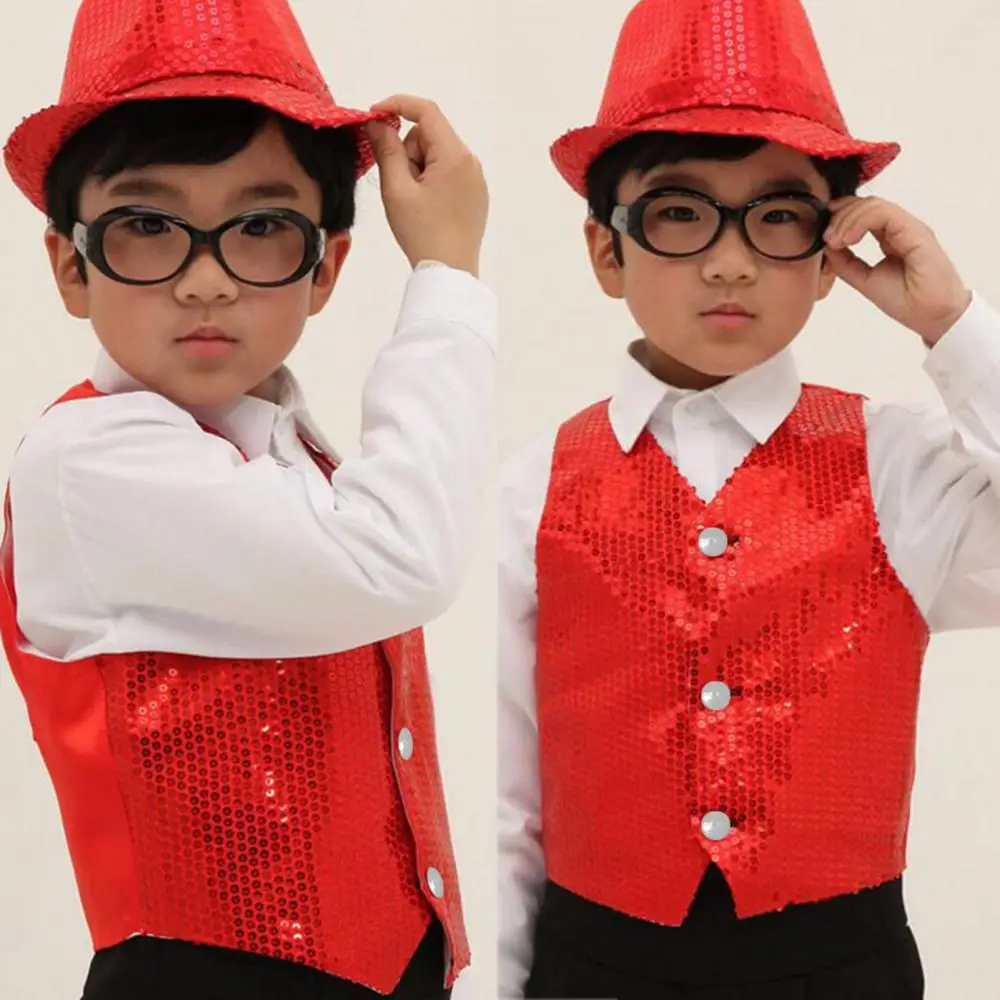 Children Shining Sequins Vest Boys Girls Christmas Stage Performance Costumes Kids Hip-hop Jazz Stage Dance Vest Waistcoat - Image 3
