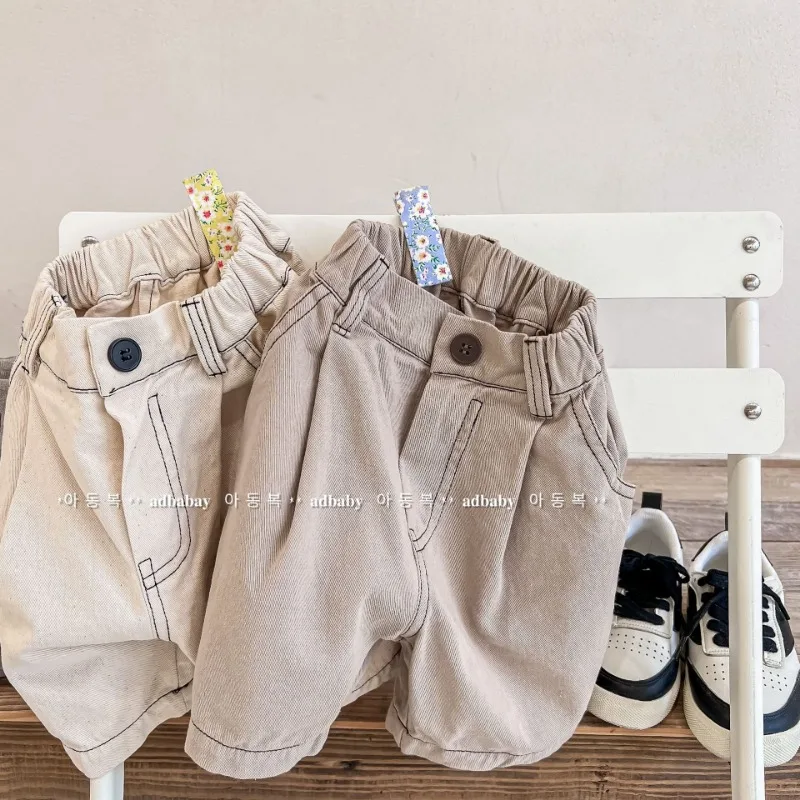 New Summer Children Casual Shorts Solid Color Elastic Waist Loose Short Pants Kids Boys and Girls Half Cargo Trousers A22296 - Image 5