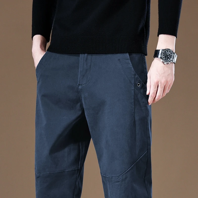2024 New Spring Autumn Men's Cargo Work Pants 97%Cotton Thick Solid Color Wear Korean Grey Casual Trousers Male Plus Size 38 40 - Image 3