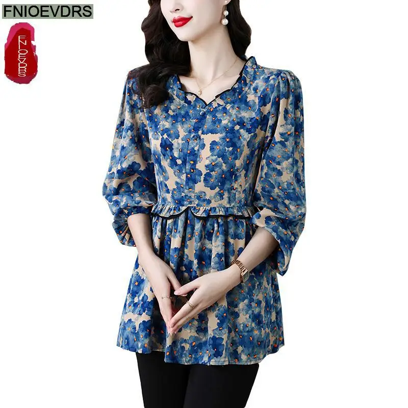 Loose Clothes Women 2024 Autumn Elegant Office Lady Button Basic Shirts Casual Retro Vintage Ruffles Tunic Peplum Tops Blouses - Image 5