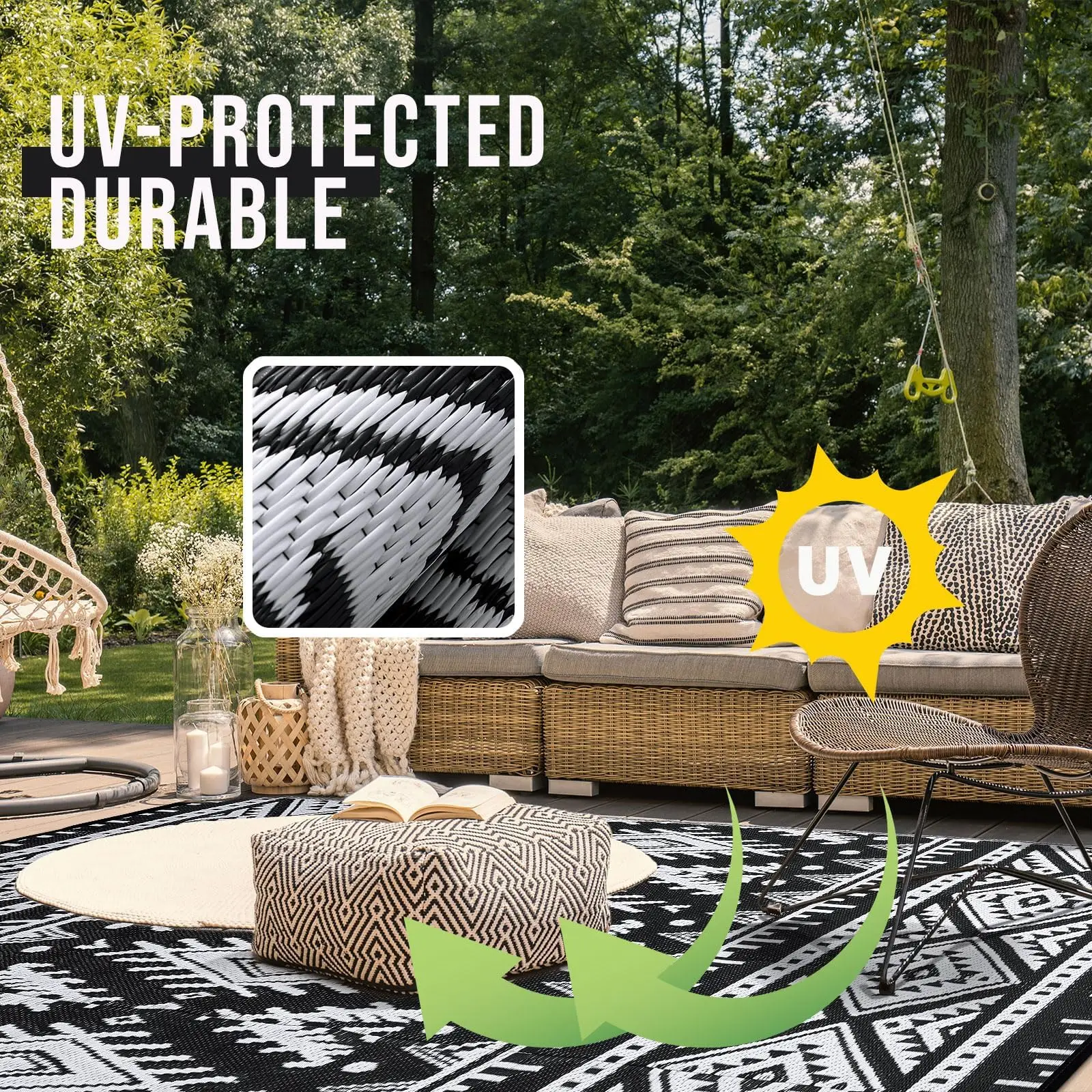 Kitinjoy Outdoor Rugs Waterproof Reversible Outdoor Plastic Straw Rugs Boho PatioIndoor Carpets RV Mat For Family Camp Picnic - Image 3