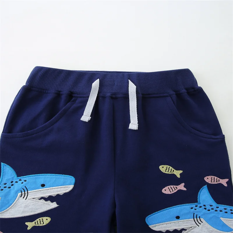 Jumping Meters Sharks Boys Shorts For Girls Drawstring Applique Kids Trousers Pants Fashion Toddler Baby Clothes - Image 3