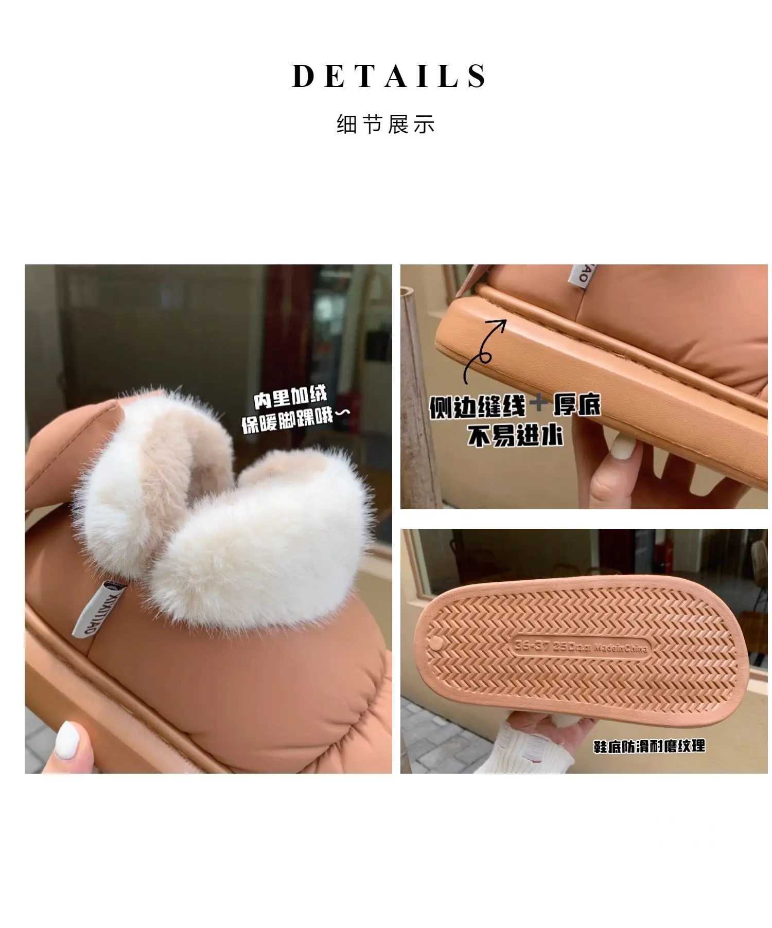 Cute Warm Ankle Boots Winter Women's Bow Warmth Plush Bow Cotton Shoes 2024 New Waterproof Down Cloth Short Barrel Snow Boots - Image 5