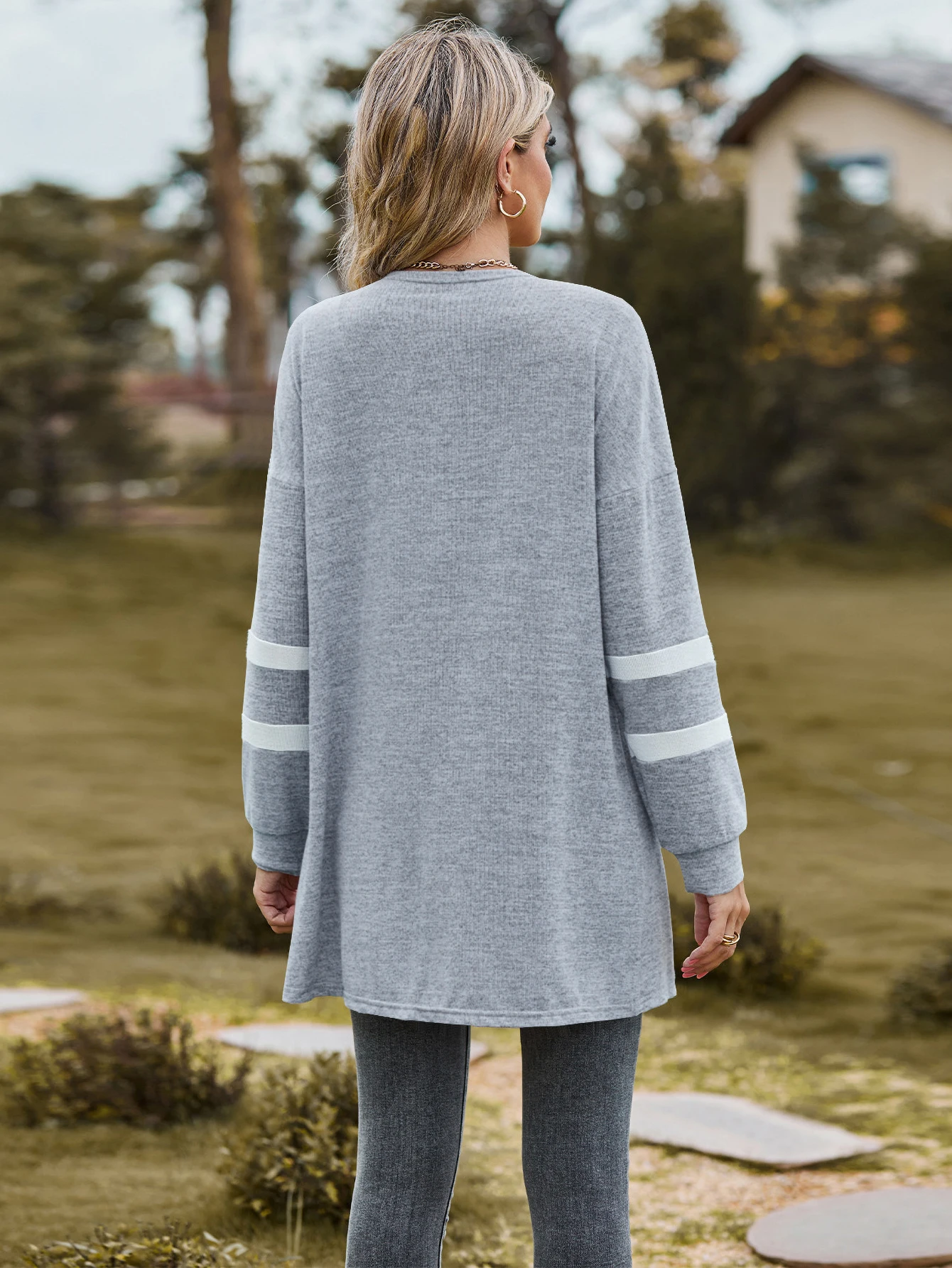 2025 Spring/Summer Collection - Boho Riche Versatile Waterfall Collar Cardigan - Color-Contrast Splicing, Regular Sleeve Knit Sw - Image 3