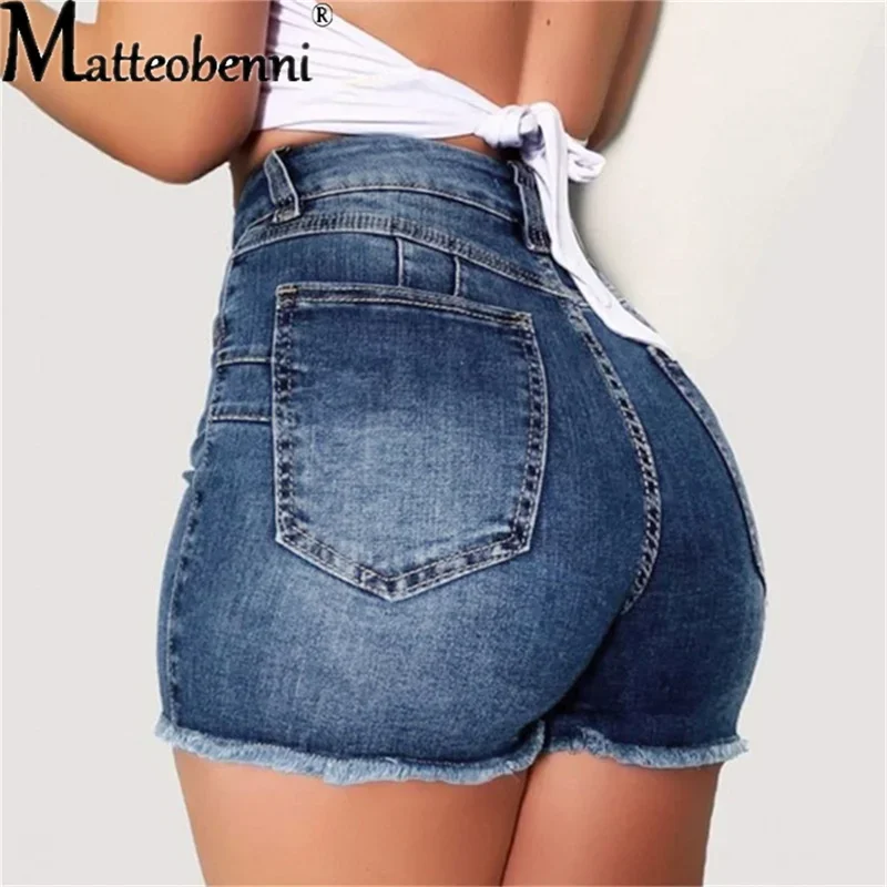Large Size Sexy Ripped Denim Shorts Girl 2024 New High Waist Skinny Hips Stretch Leg Length Tight Tight Stretch Hips Jeans Women - Image 4