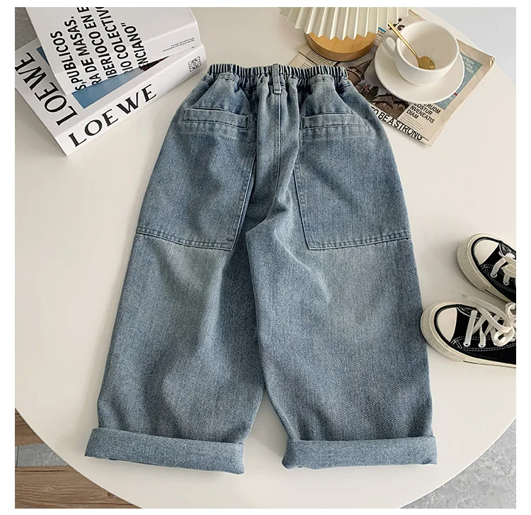 2024 Autumn New Kids pants Fashion solid color Children's straight jeans Boys loose casual denim Trousers - Image 5