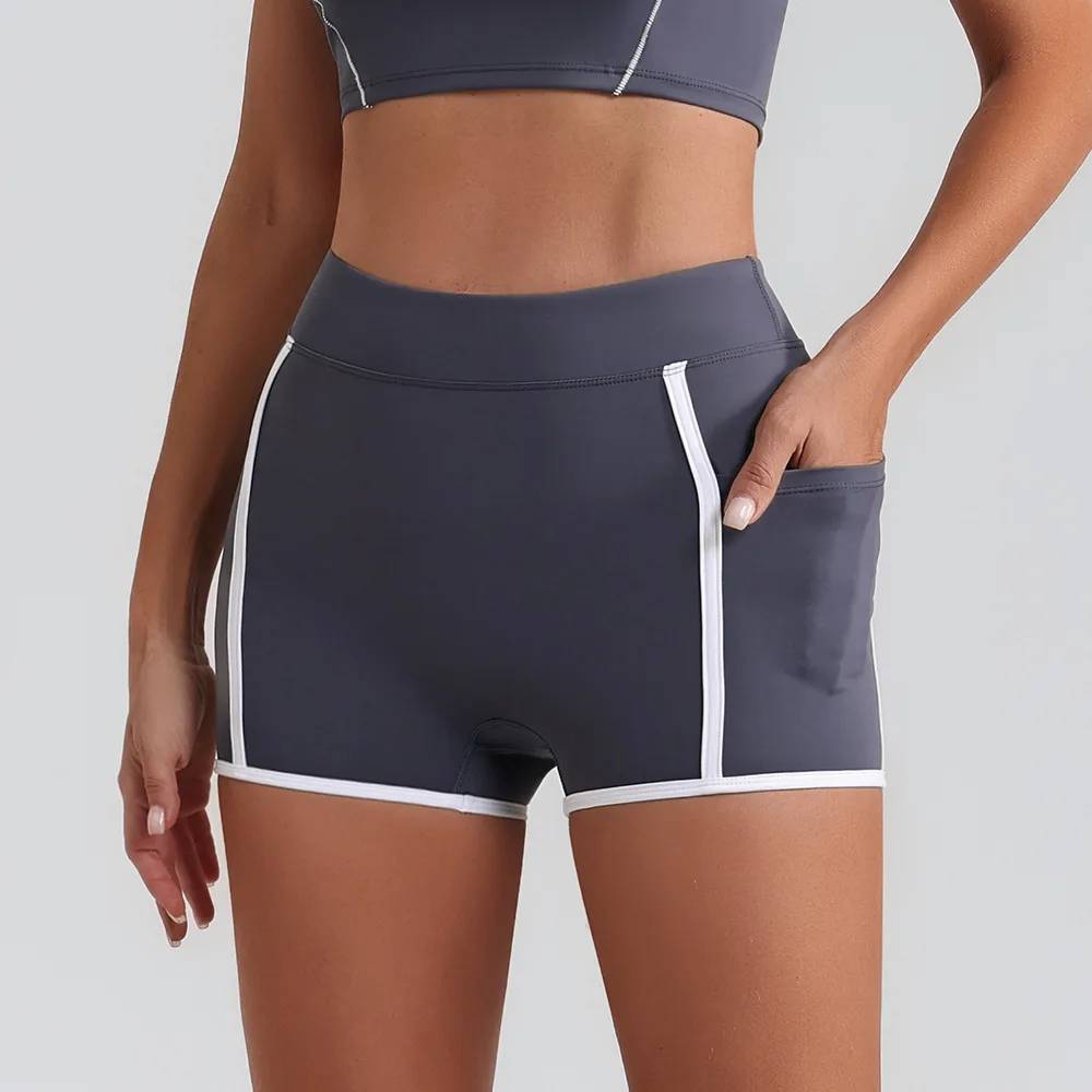 2025 New Women's Yoga Shorts Pocket Nude Feel High Waist Tight Sports Pants Running Fitness Outer Shorts - Image 4