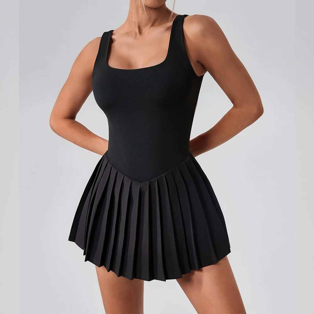 Naked Tennis Dress Hollow Out Backless Women Skirt Jumpsuit Anti Glare Fitness Sports Running Pockets Pleated Skirt Sports Dress - Image 4
