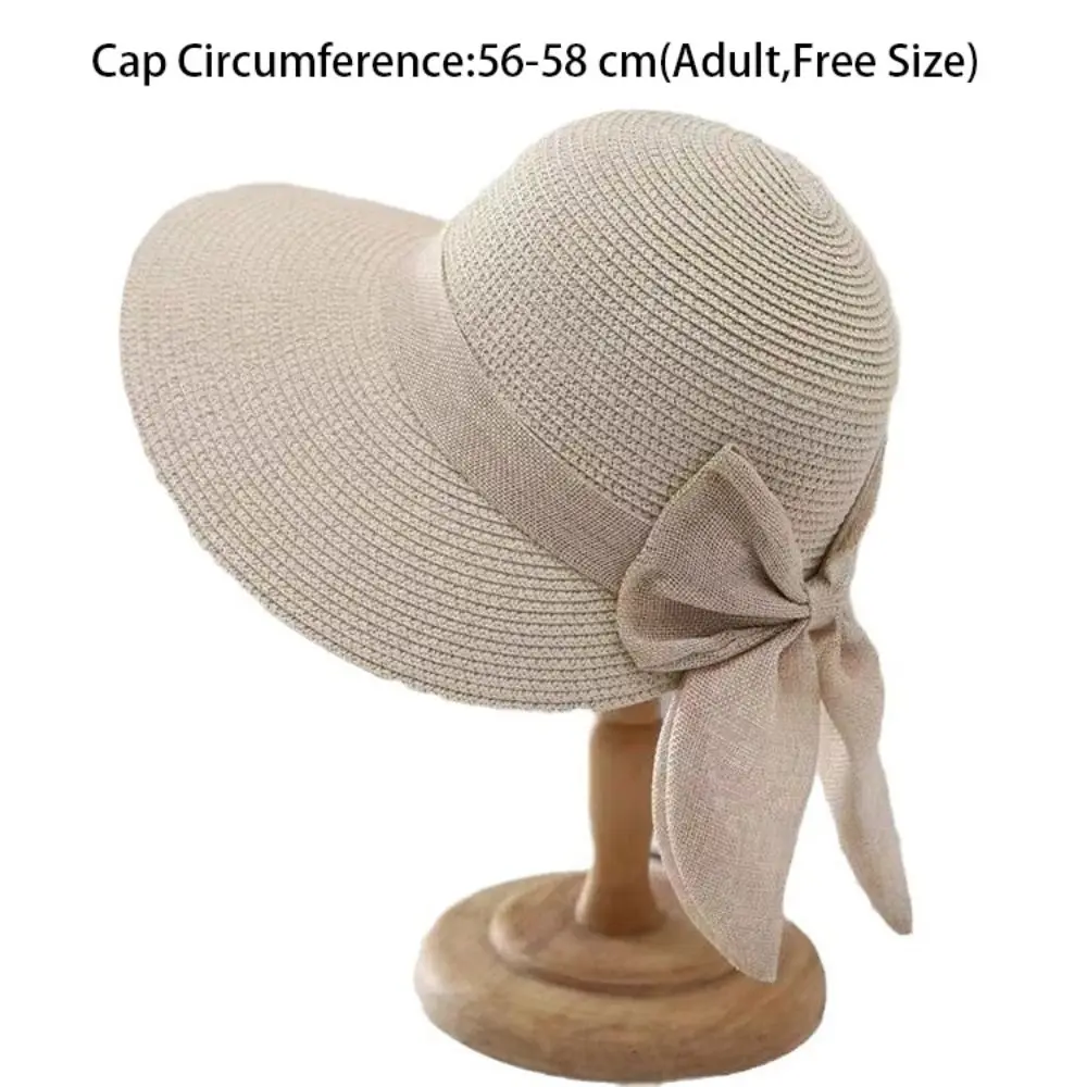 Bowknot Sun Hat Summer Breathable Wide Brim Beach Cap UV Protection Casual Straw Hat for Women - Image 6
