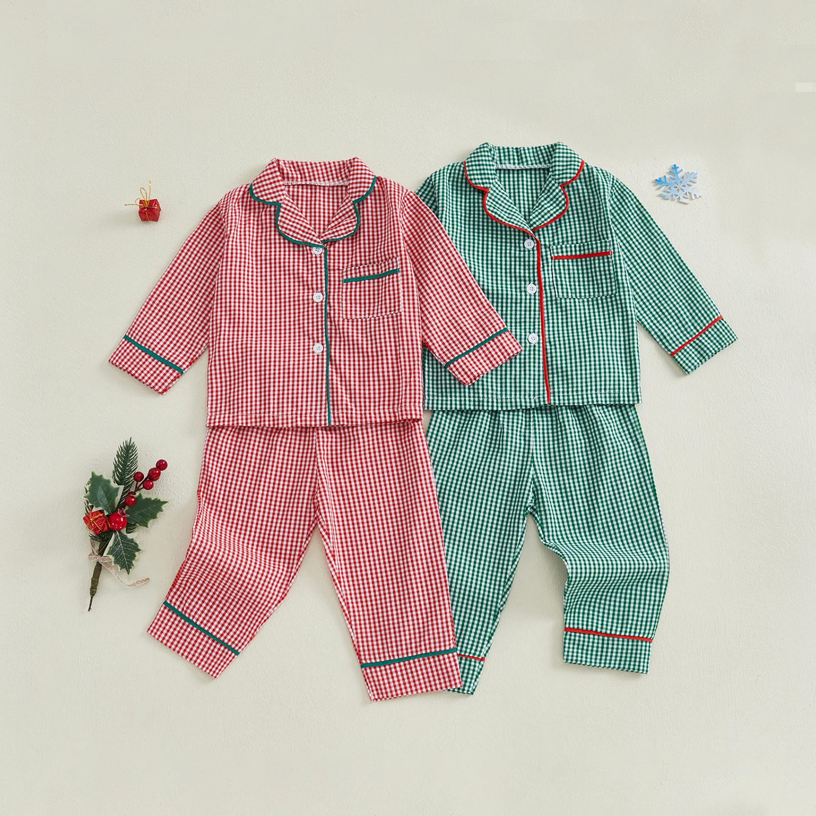 1-4Years Kids Baby Girl Boy Christmas Pajamas Set Autumn Plaid Print Long Sleeve Shirt and Pants 2Pieces Set Toddler Sleepwear - Image 3