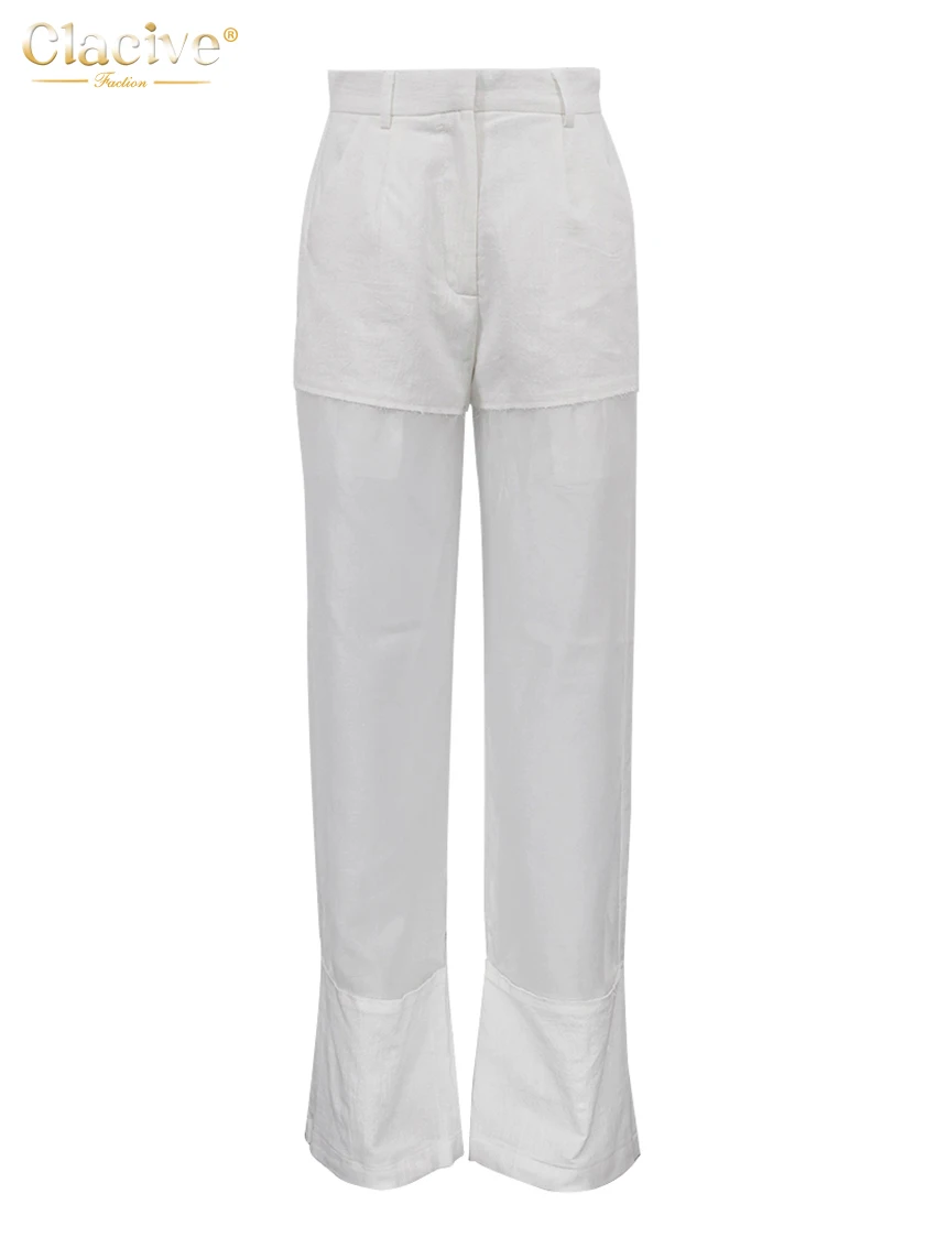 Clacive Fashion Loose White Cotton Women's Pants 2025 Elegant High Waist Wide Trousers Vintage Classic Patchwork Pants Female - Image 5