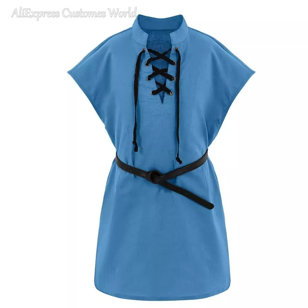 Children Boys Girl Medieval Renaissance Grooms Pirate Tunic Top Larp Costume Lace Up Shirt Middle Age Viking Cosplay Warrior Top - Image 4