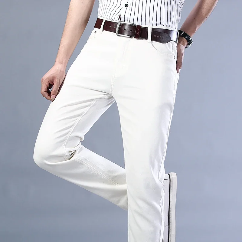 Men's White Stretch Jeans Spring Summer New Classic Business Casual Cotton Slim Denim Pants Male Brand Clothing Trousers - Image 2