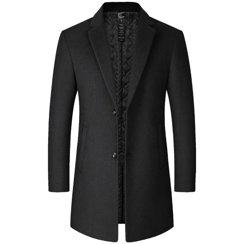BROWON Brand Trench Coat Men Autumn and Winter New Solid Color Long Woolen Coat for Men Business Casual Windbreaker Men Clothing - Image 2
